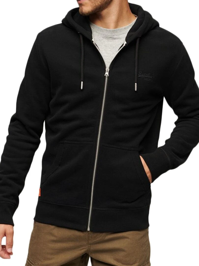 Sweat à Capuche Zip Superdry Essential Logo Noir
