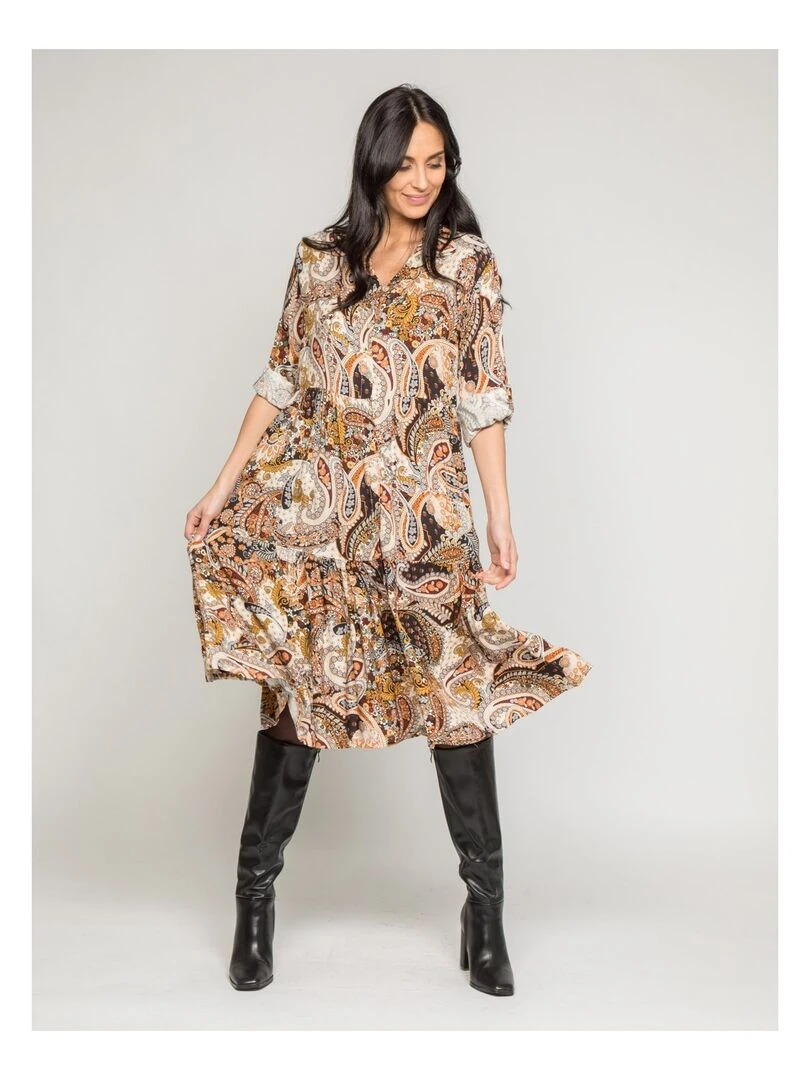 Robe mi longue motifs ILINE   Beige