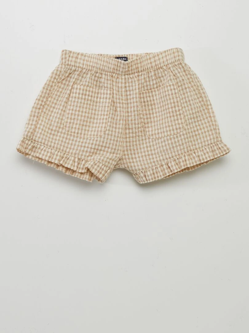 Short à carreaux style vichy Beige