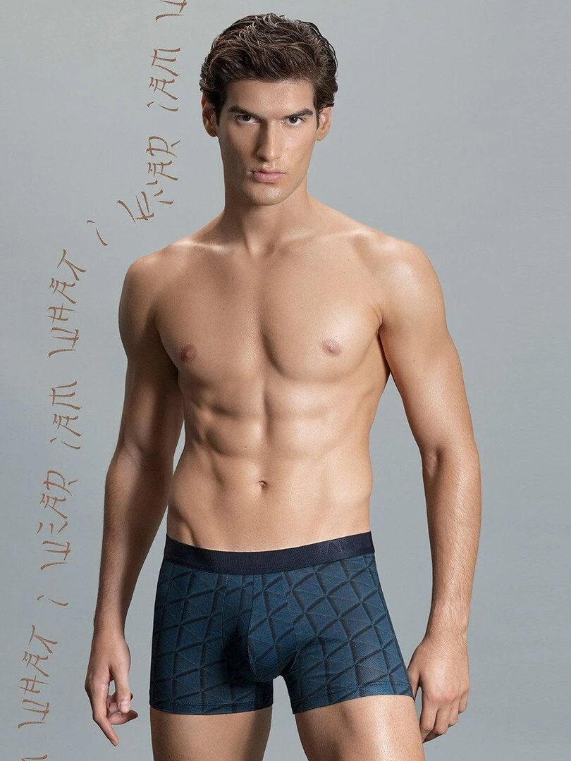 Boxer Arika imprimé losanges en lyocell   Bleu