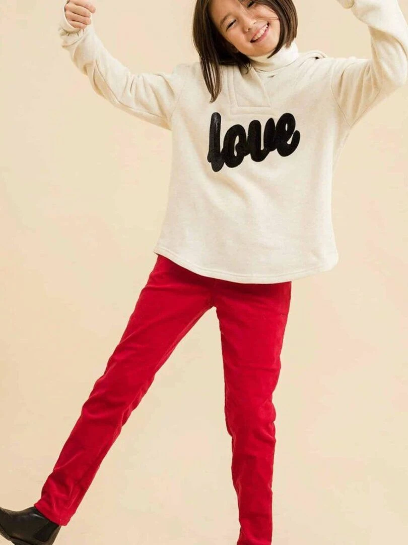Pantalon Slim Fille Velours Rouge Stretch MORGAN 'LA FAUTE A VOLTAIRE' Rouge