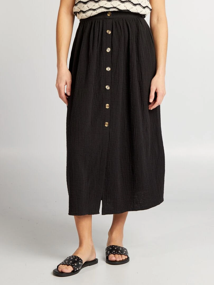 Jupe fluide en gaze de coton noir