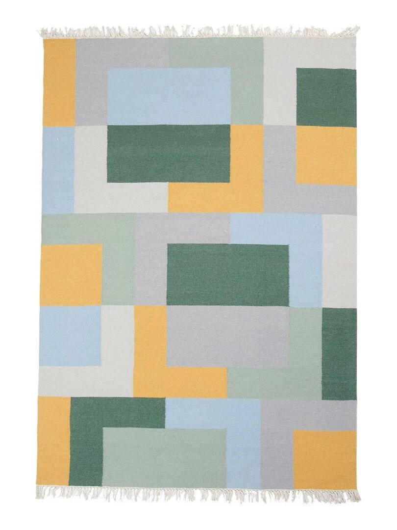 Tapis kilim tissé main en laine TETRIS Care&Fair Multicolore