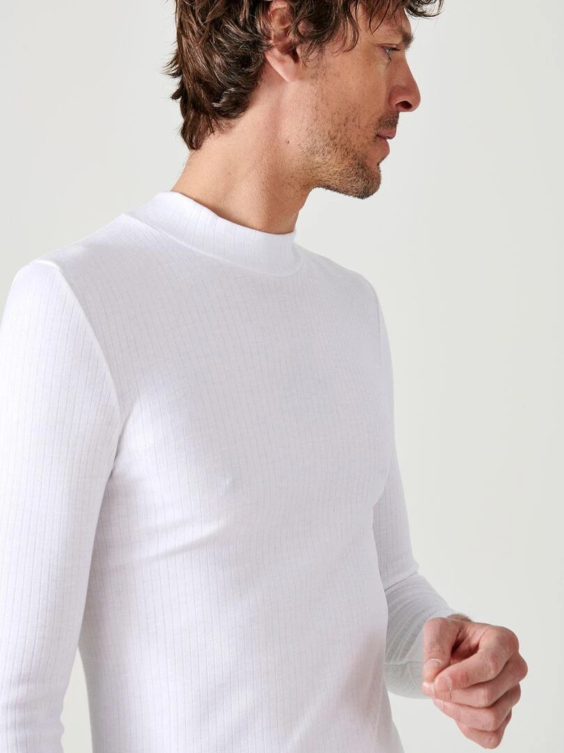 T shirt côtes molletonnées col montant Thermolactyl Damart Blanc