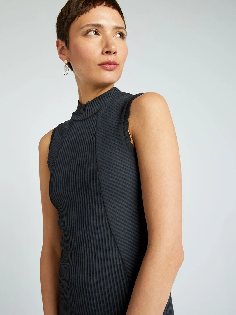 Robe longue côtelé en matière stretch   Noir