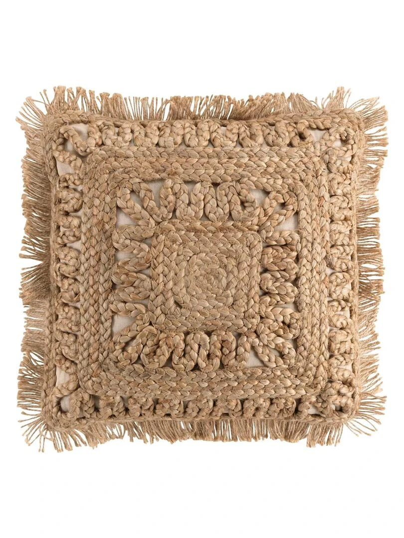 Coussin déhoussable en jute et coton Beige