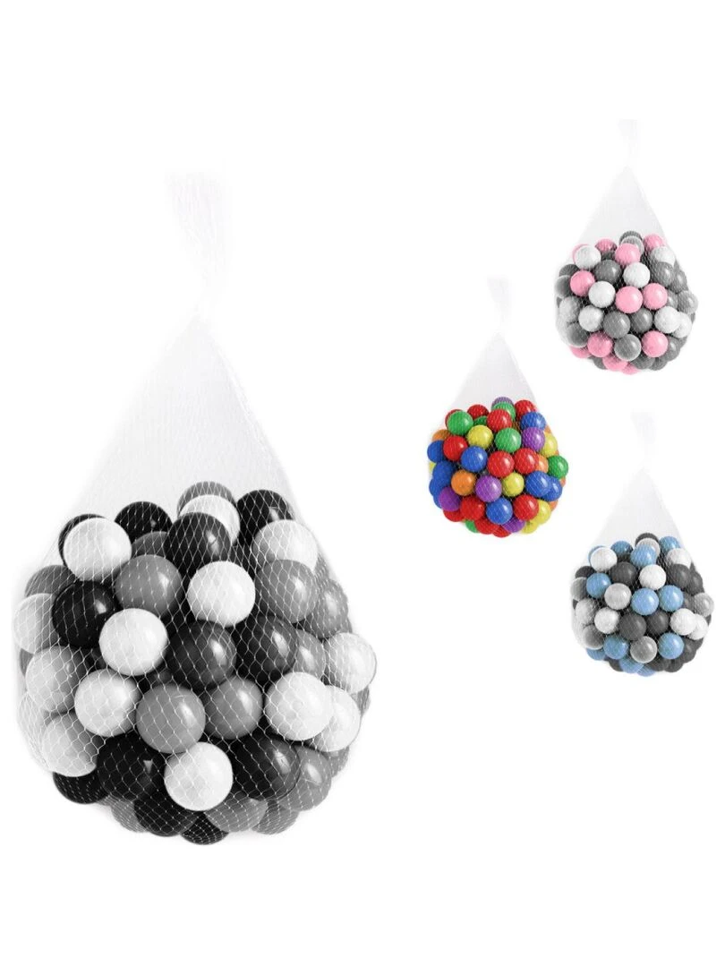 Lot de 2 sacs de 100 balles Bleu gris blanc et transparent Noir