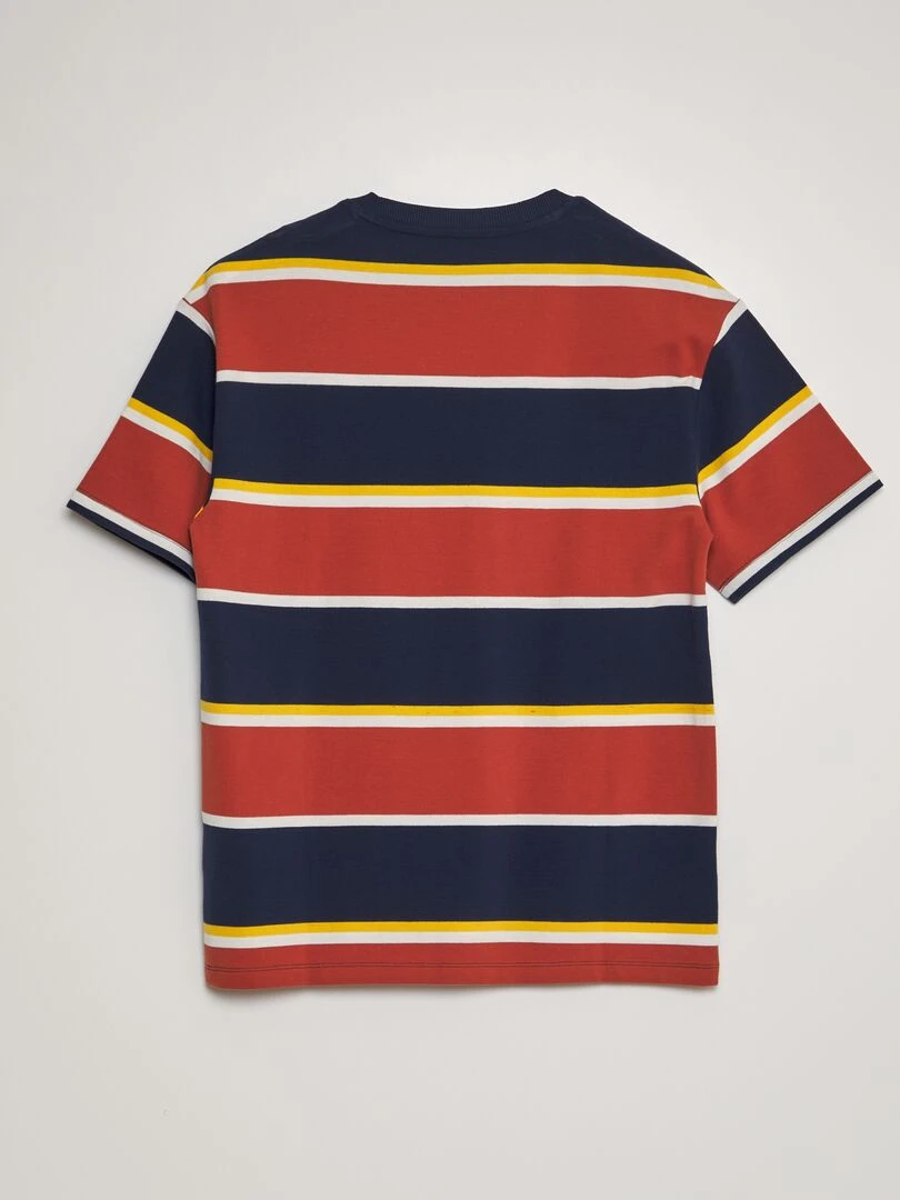 T shirt en piqué de coton à rayures Bleu marine/orange