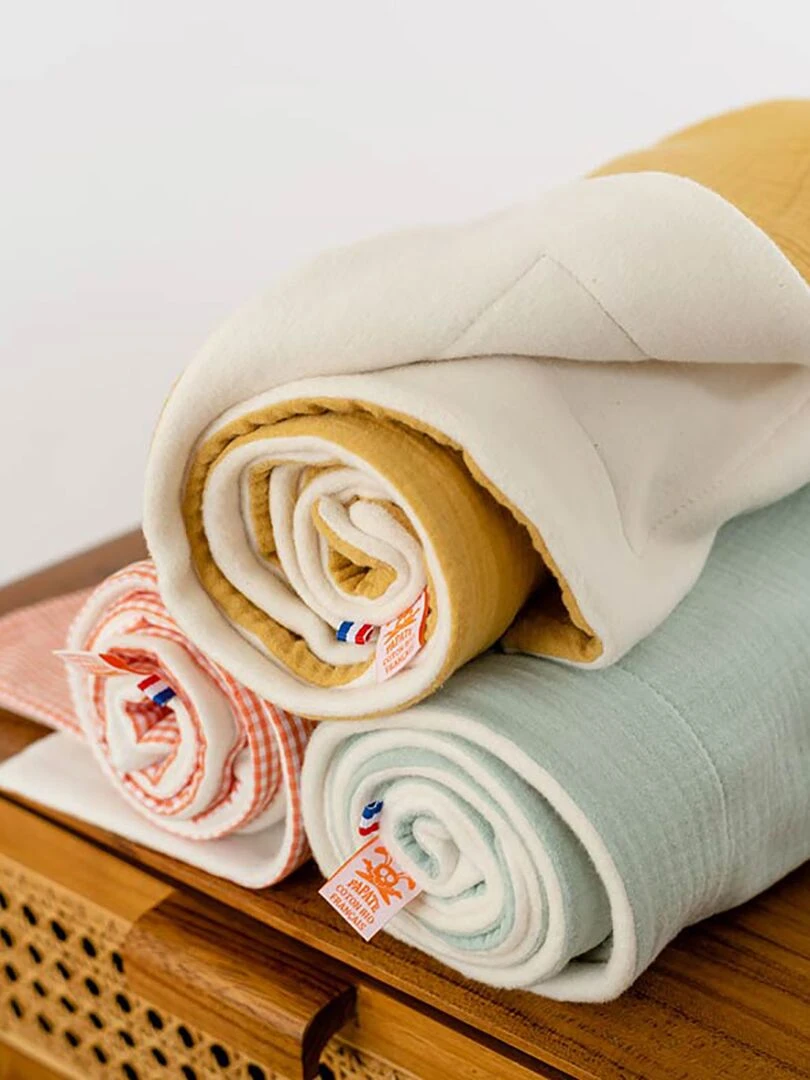 Couverture en Coton Bio Rex Blanc et Vichy   Orange