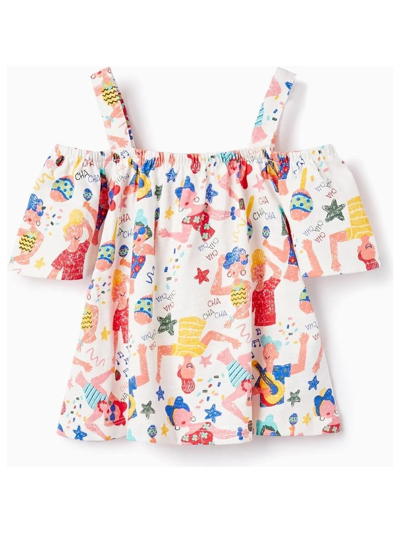 Top en Coton pour Fille 'Cha Cha Cha' manches courtes CUBA Blanc