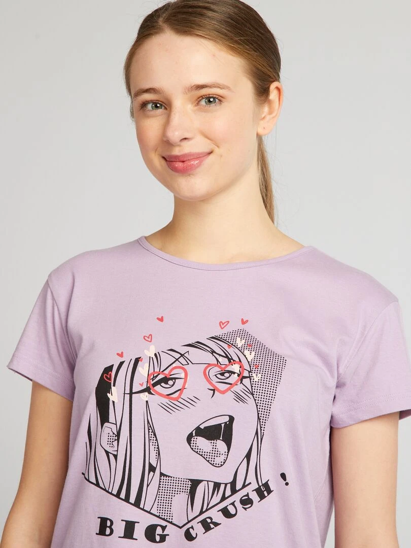 Pyjama short imprimé manga   2 pièces   violet/gris