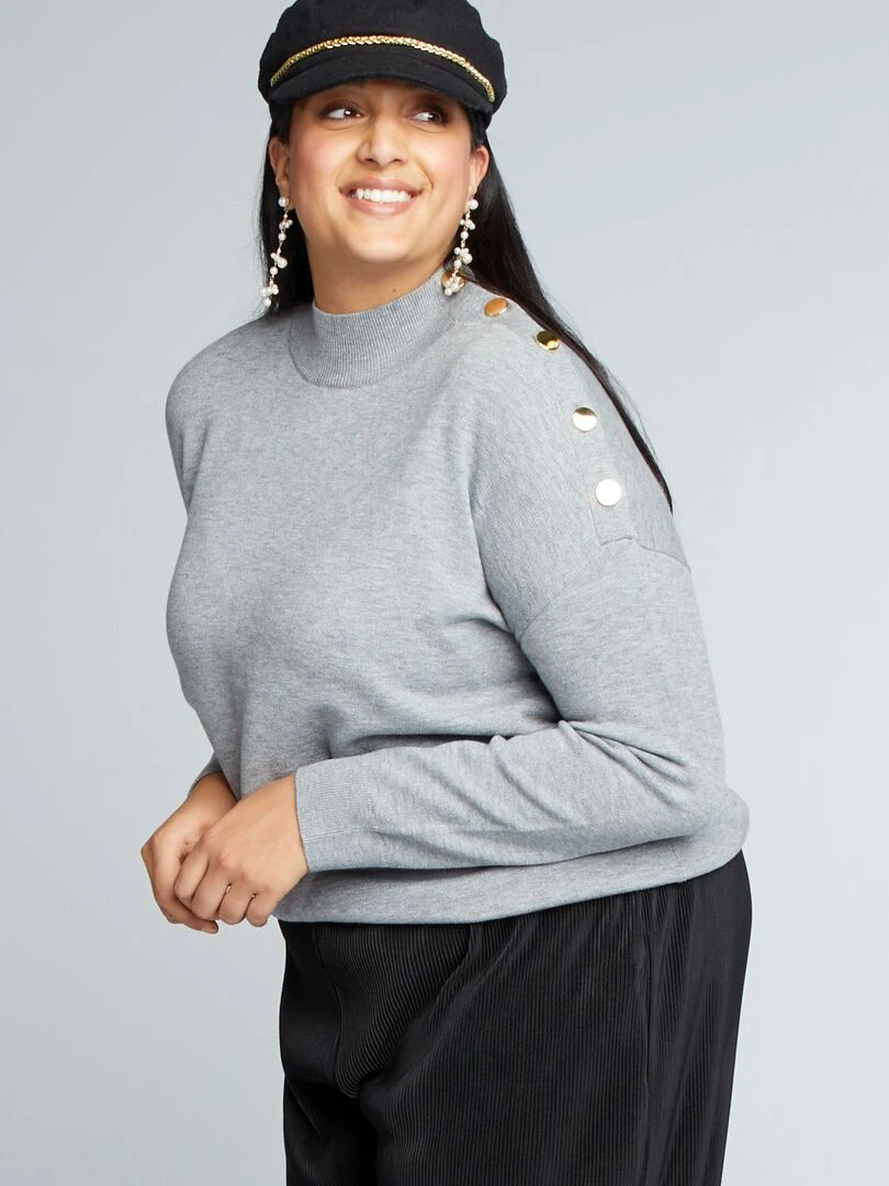 Pull marinière avec col montant Gris