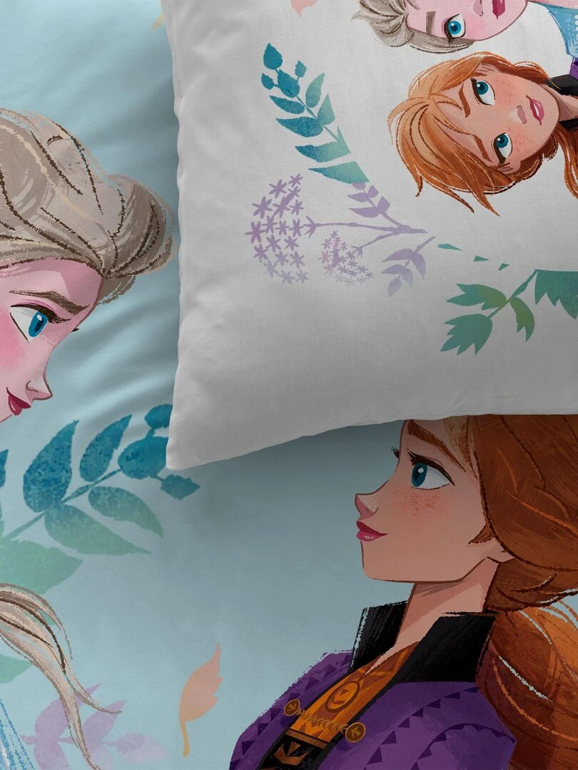Parure de lit imprimée 100% coton DISNEY HOME FROZEN SISTERS Bleu