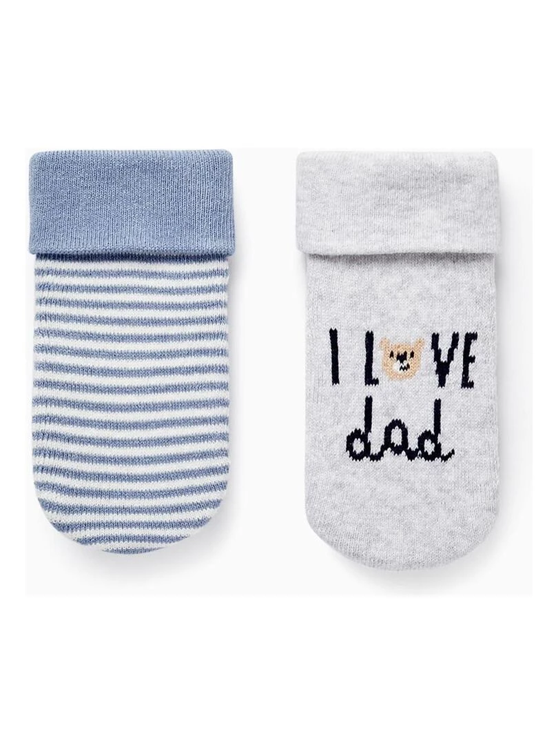 Pack 2 Paires de Chaussettes Épaisses pour Bébé Garçon 'I Love Dad' ESSENTIALS LINE Multicolore