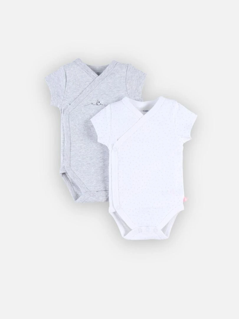 Set de 2 bodys croisés à manches courtes clair/blanc Noukie's Gris