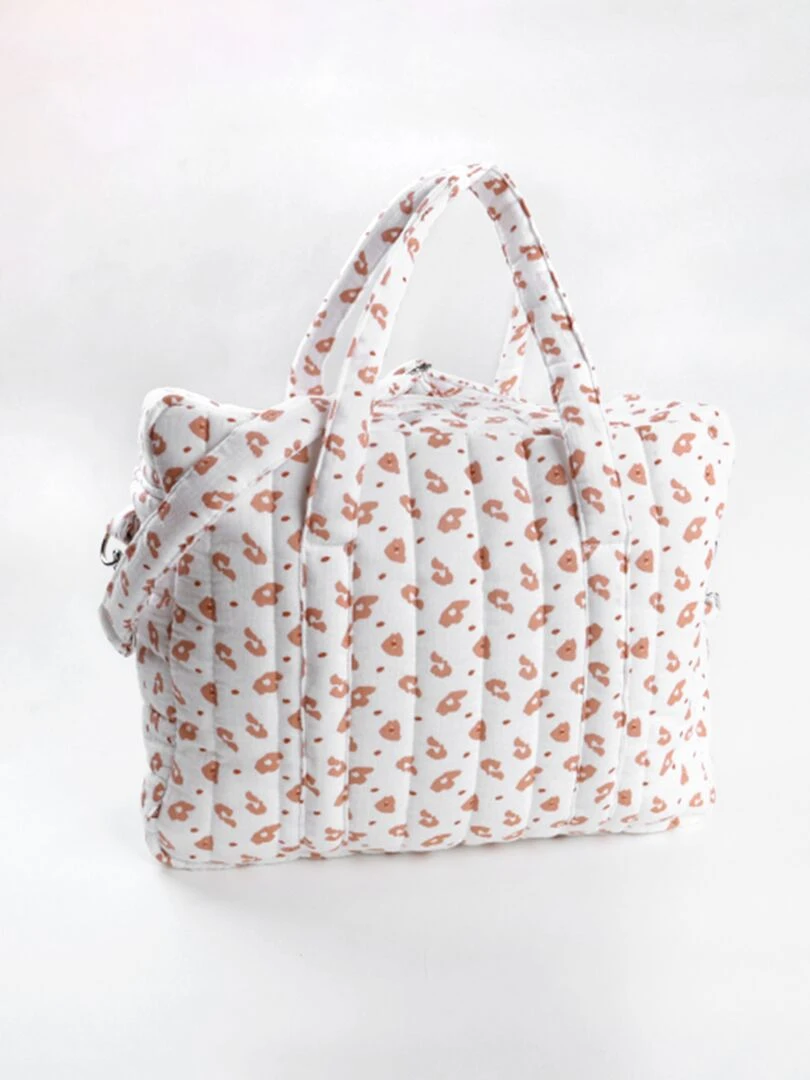 Sac à langer imprimé léopard en mousseline ouatinée  écru/terracotta   Gris