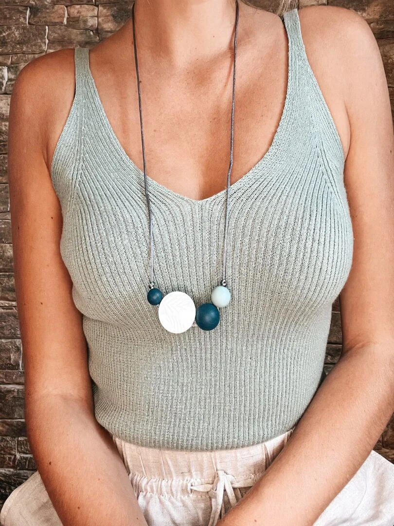 Collier d'allaitement Palm Sunrise Mint et Blanc   Blanc Vert Bleu