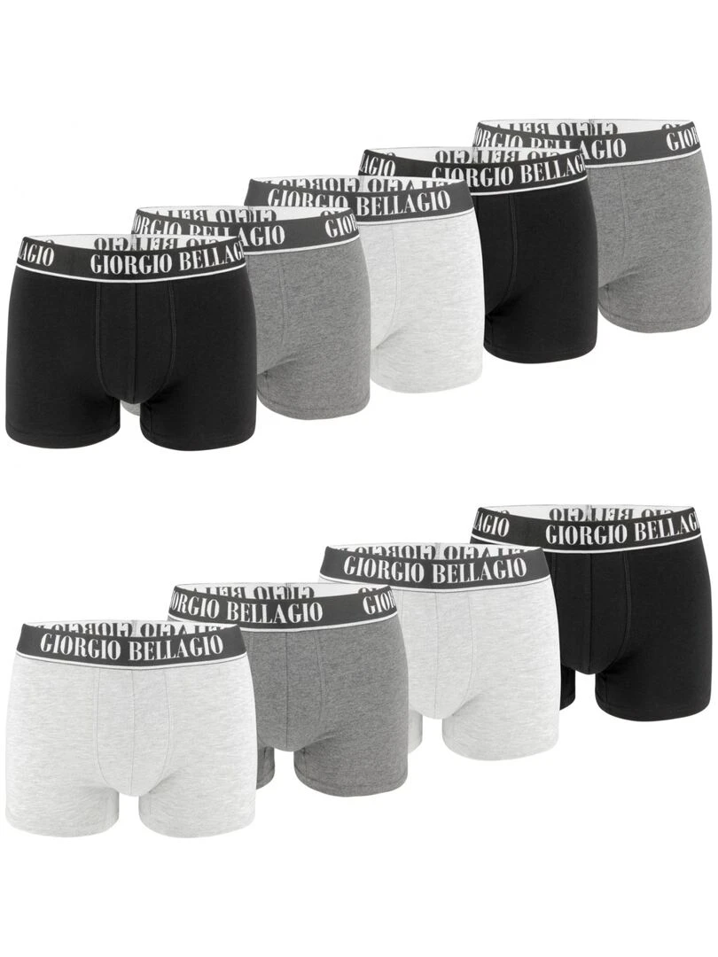 Lot de 9 Boxers coton homme Smart Giorgio Bellagio Noir Argenté Gris