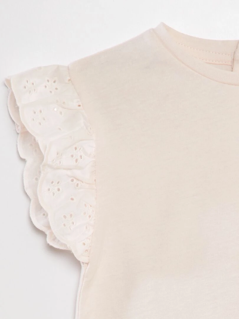 Tee shirt avec manches broderie anglaise   Beige