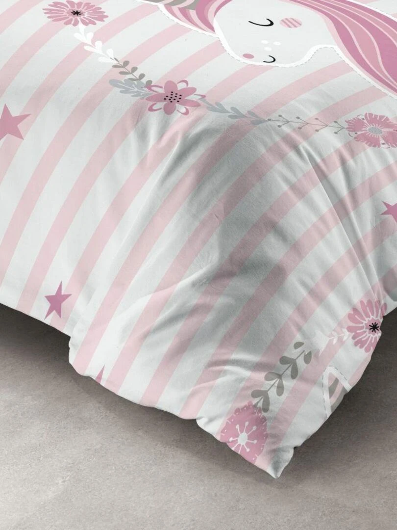 Housse de couette 140x200 cm + 1 taie d'oreiller 100% Coton 57 fils Rina   Rose