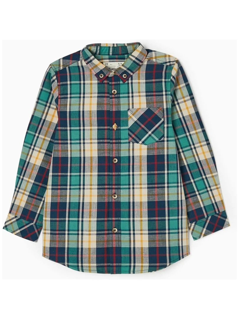 Chemise à Carreaux en Coton Garçon manches longues LE CHALET Vert foncé