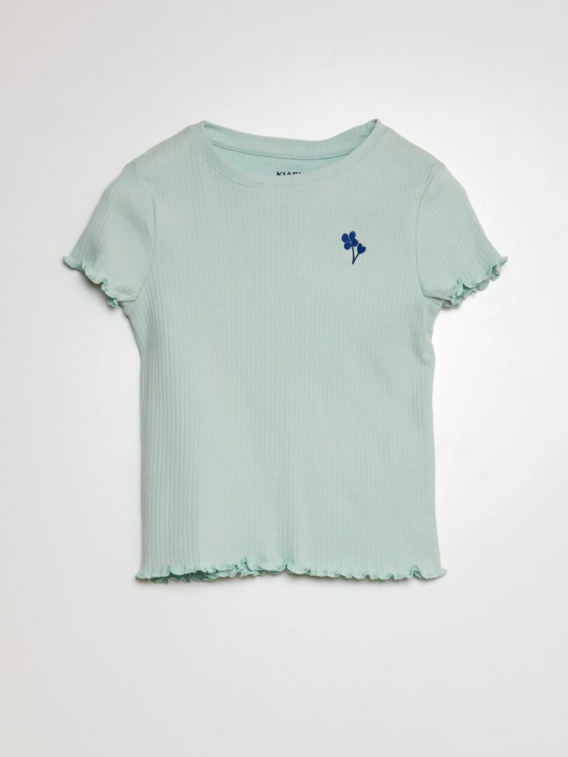 T shirt côtelé avec manches volantées Bleu