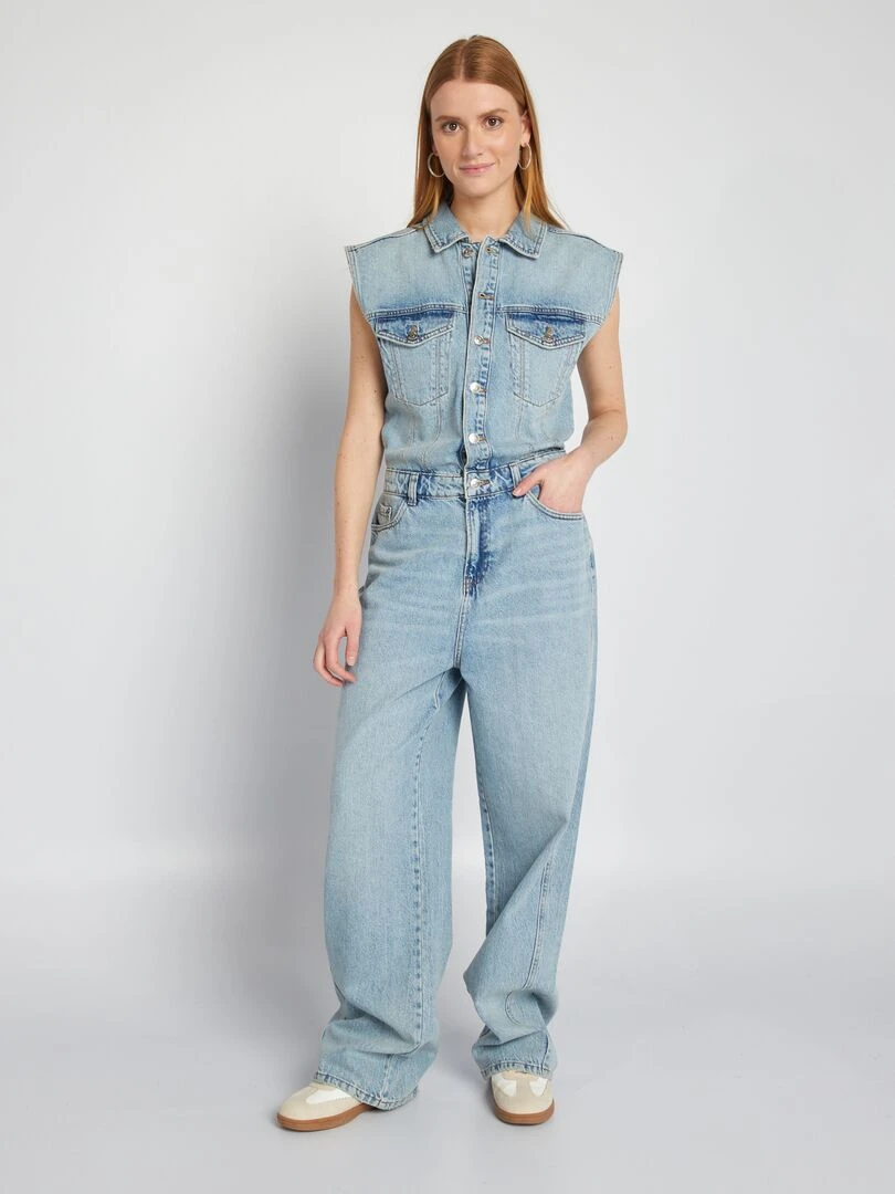 Combinaison en jean sans manches   Bleu