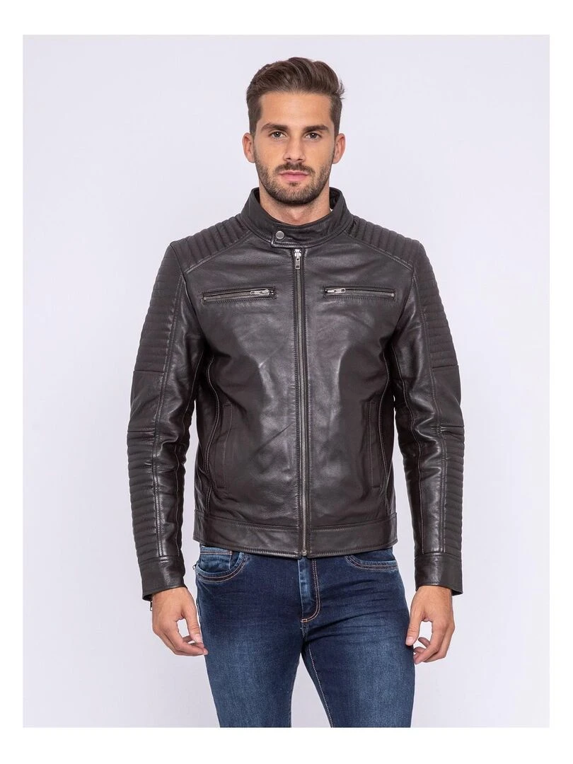 Blouson cuir motard BIKERO Marron