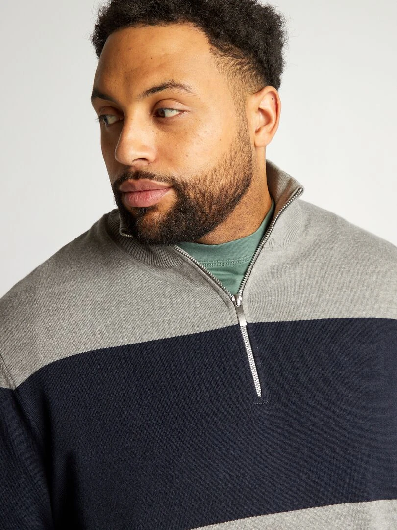 Pull rayé à col camionneur   Gris