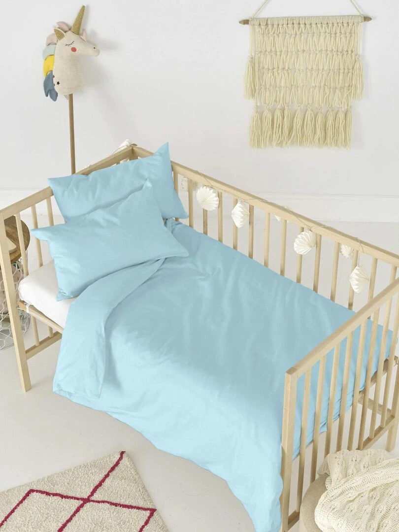 Parure housse de couette 2 pièces Basic Berceau "Happyfriday" Bleu