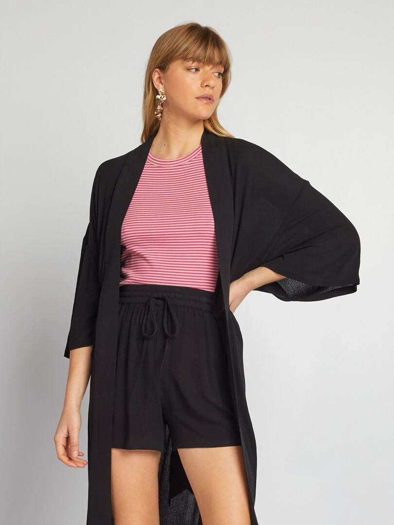 Kimono imprimé à ceinture   noir