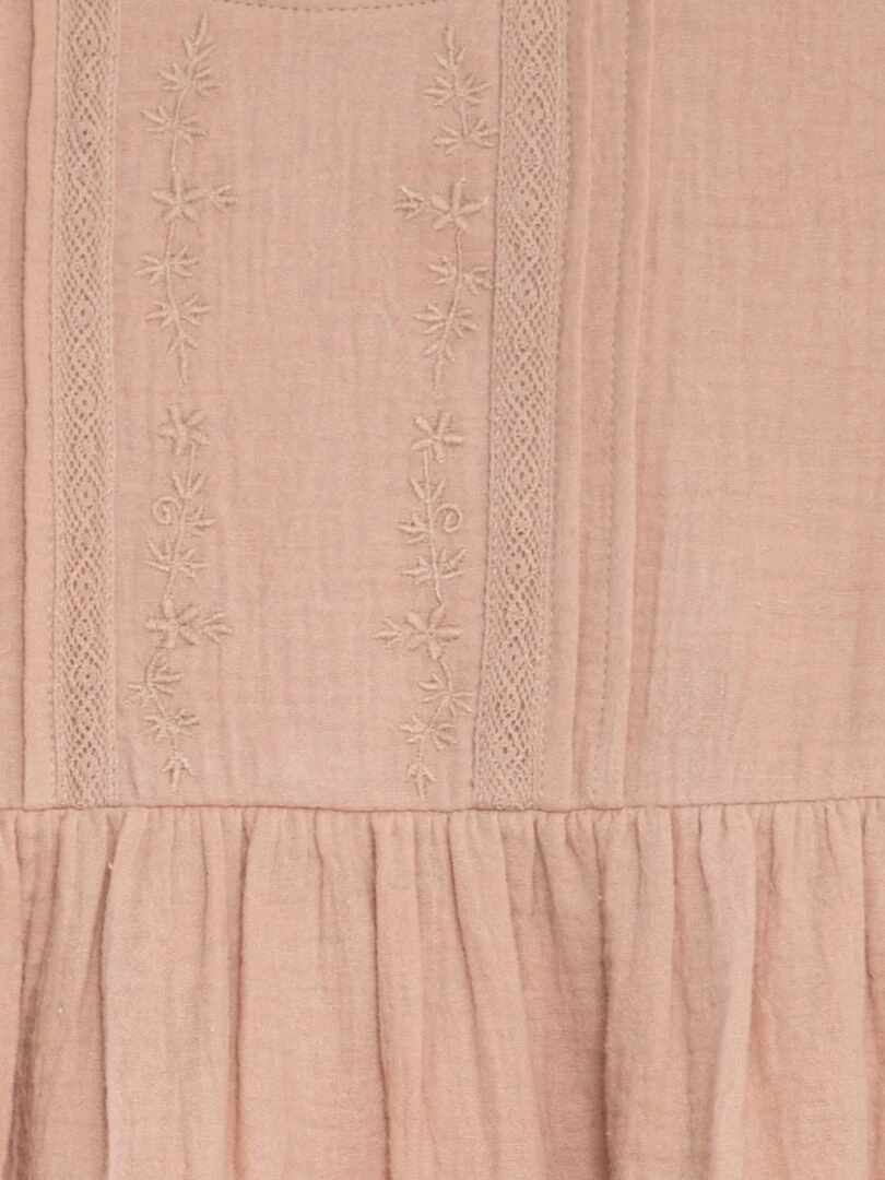 Robe en gaze de coton avec broderie   Rose