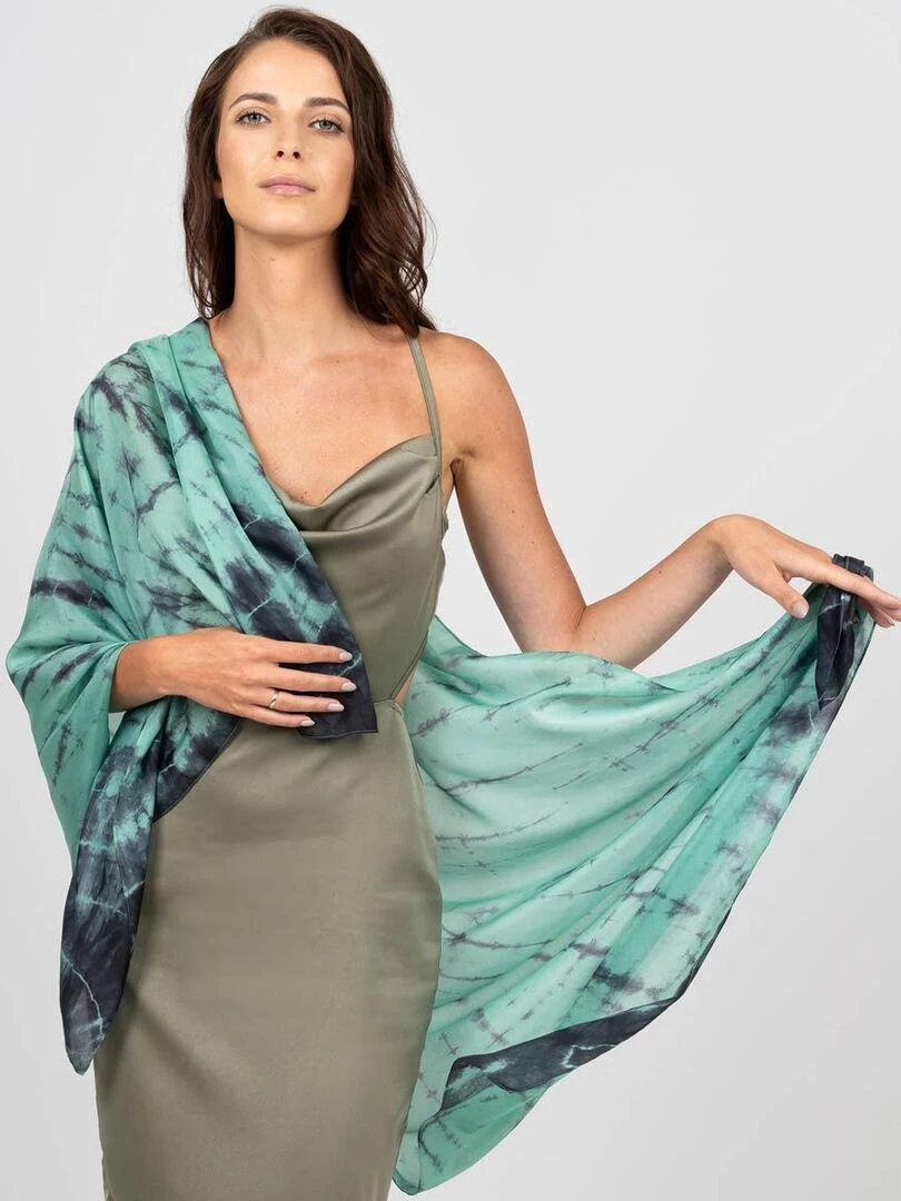 Etole Soie Tie Dye Noy 100% Soie VietNam Vert jade