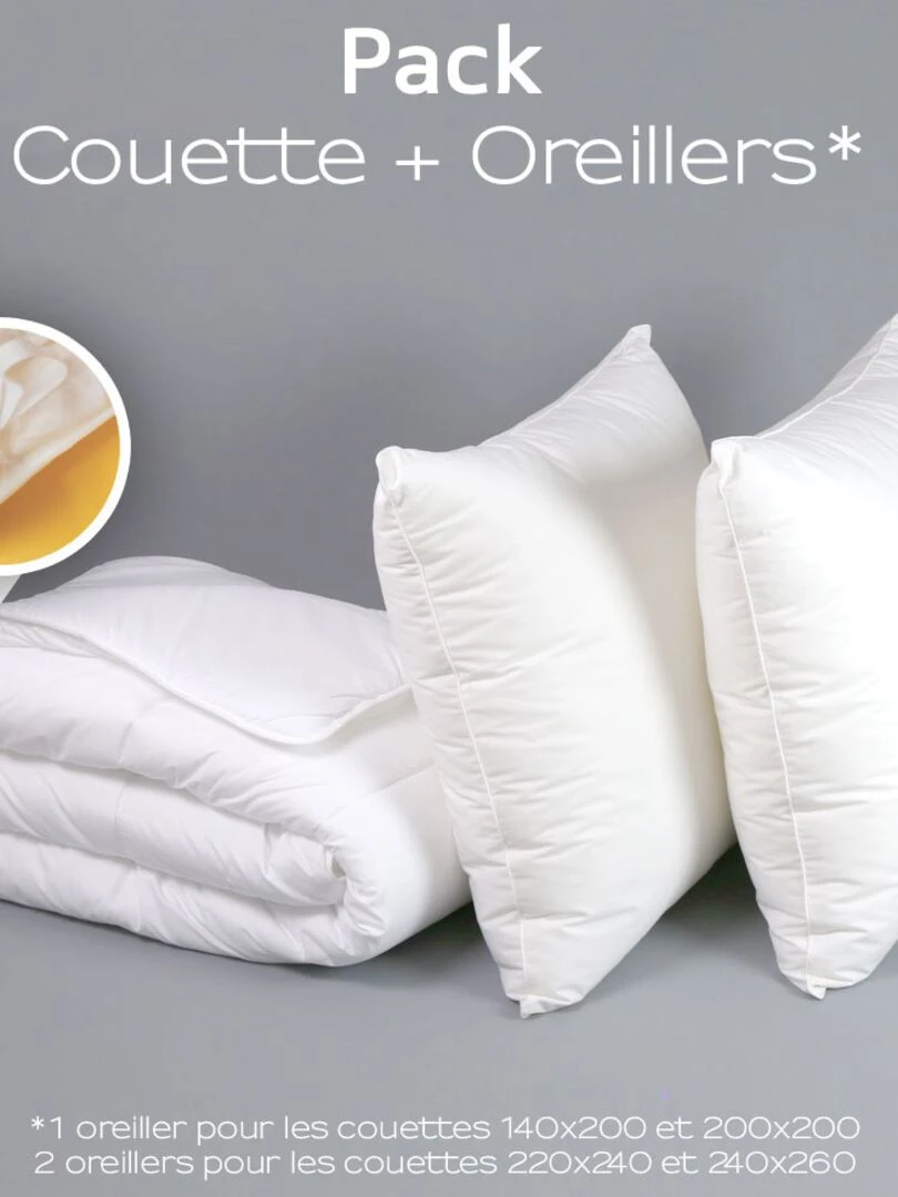 DODO Pack couette 4 Saisons + oreiller Medium Protection Active Blanc