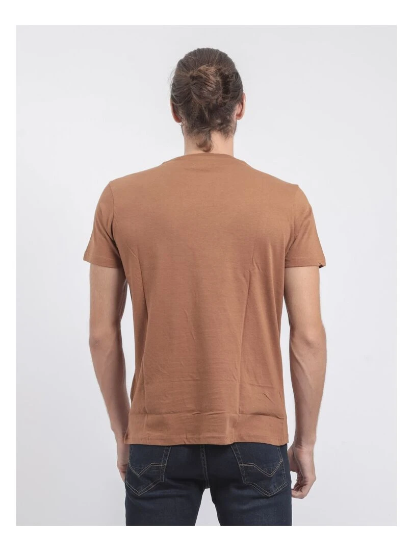 T shirt col rond pur coton JOULTIX Marron glacé