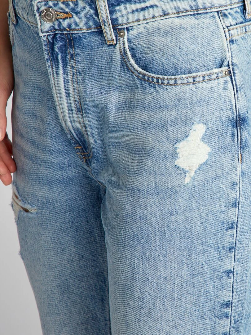 Pantalon denim straight à trous   Bleu