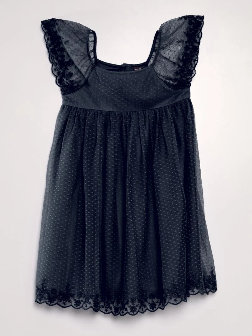 Robe trapèze en tulle plumetis bleu marine