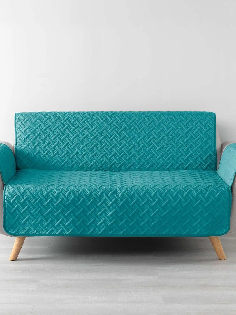 Protège canapé 3 places matelassé 279x179 uni Lounge pétrole Bleu