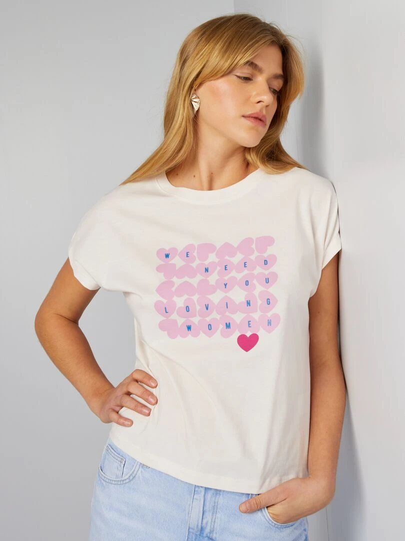 T shirt en coton avec imprimé   Rose clair