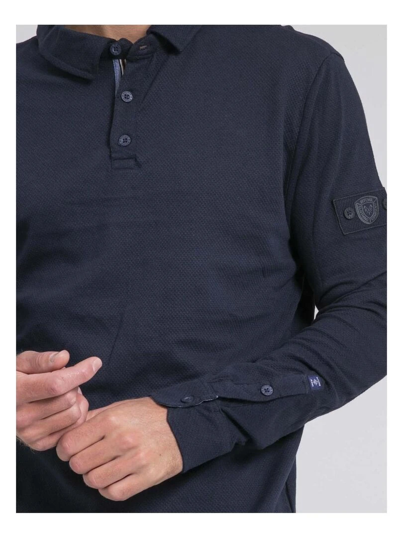 Polo manches longues pur coton PILKA   Bleu marine