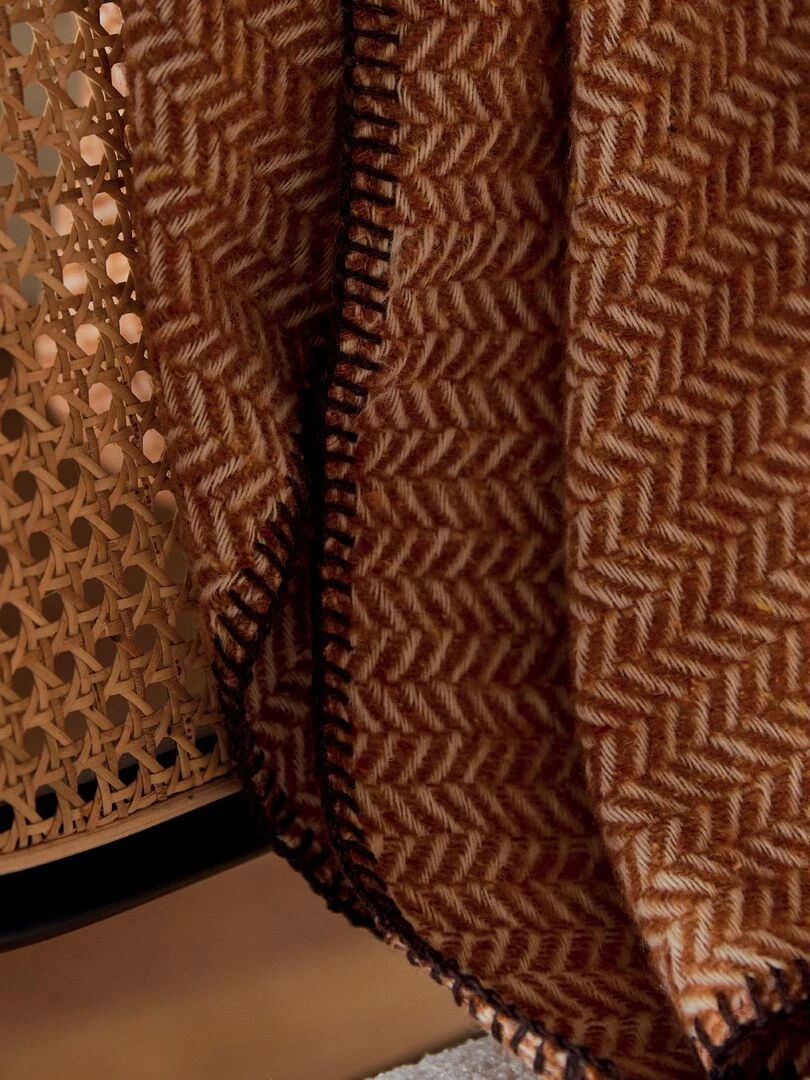 Plaid en laine avec motif chevron   Marron glacé