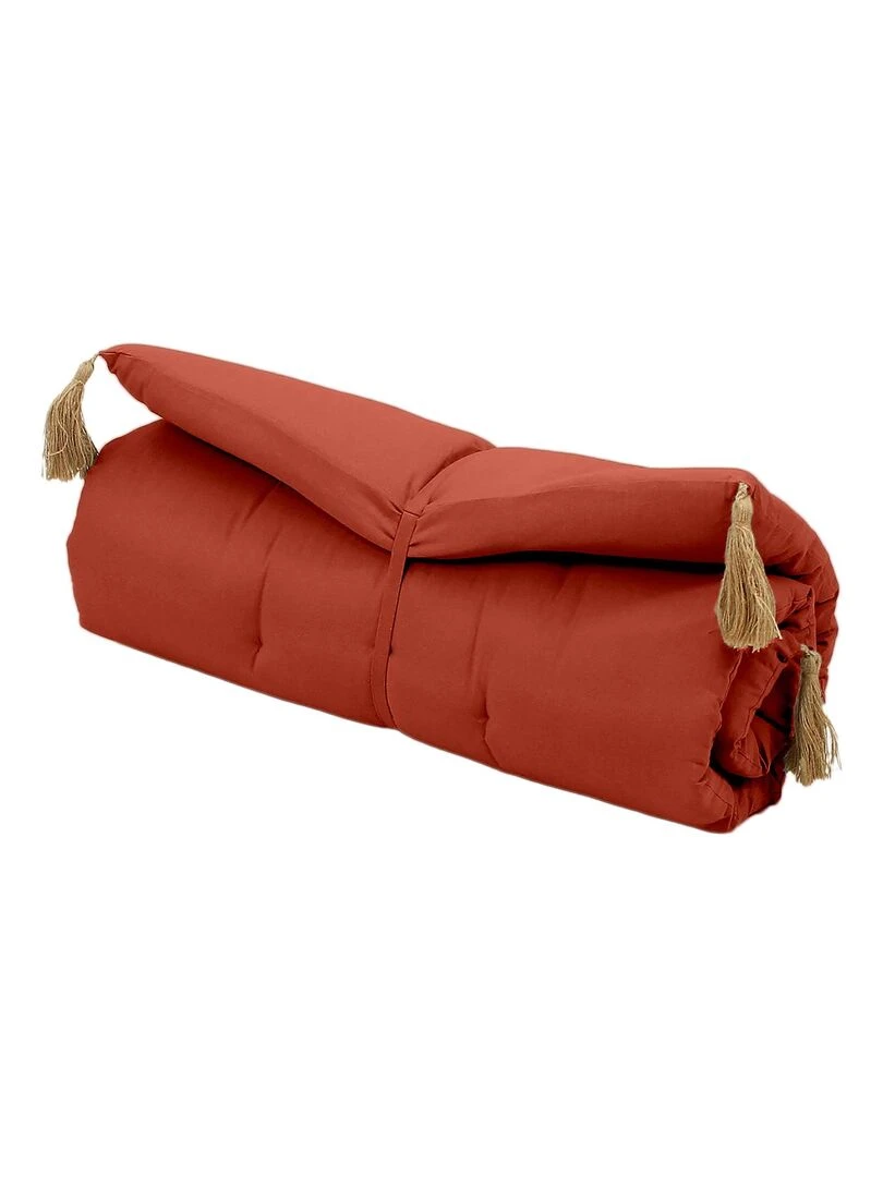 Futon coloré avec 4 pompons en jute Rouge brique