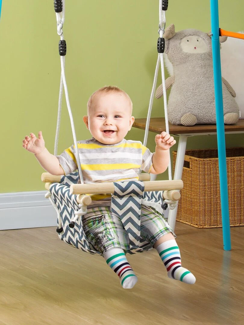Balançoire bébé réglable accessoires inclus coton bleu blanc   Bleu