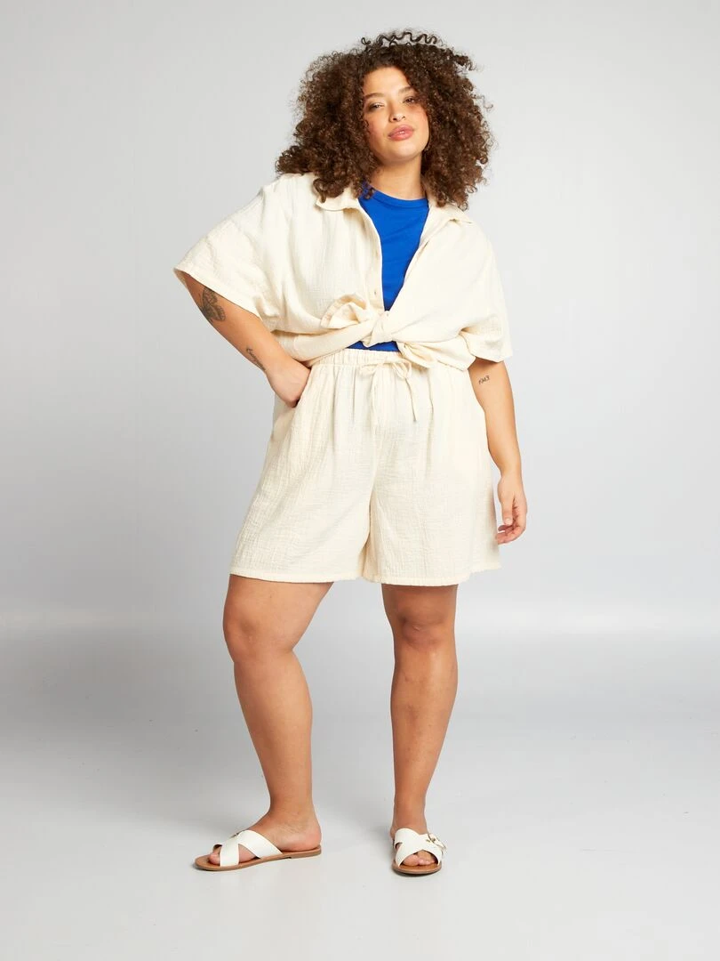 Short droit en gaze de coton Beige