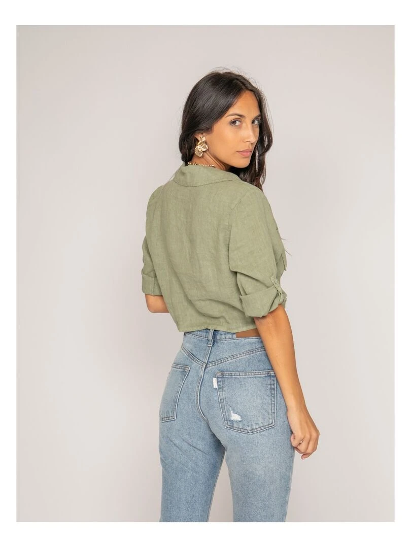 Chemise courte lin ORTHENSE   Kaki