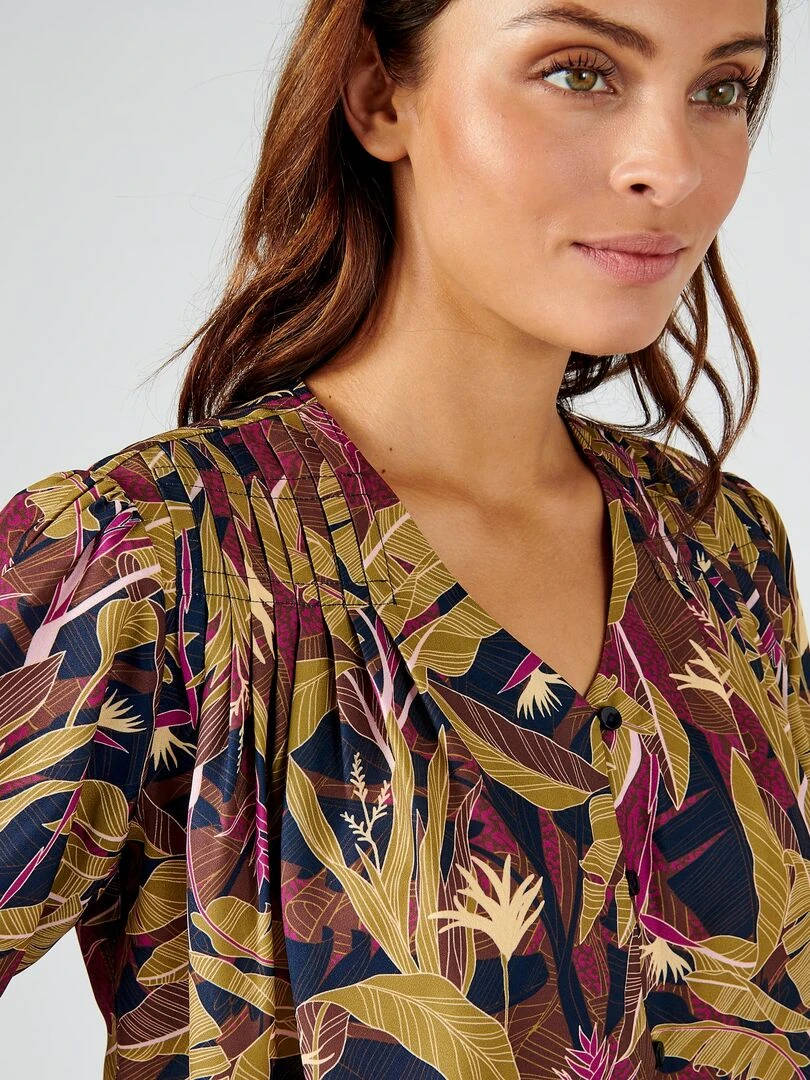 Chemisier imprimé tropical Damart Kaki