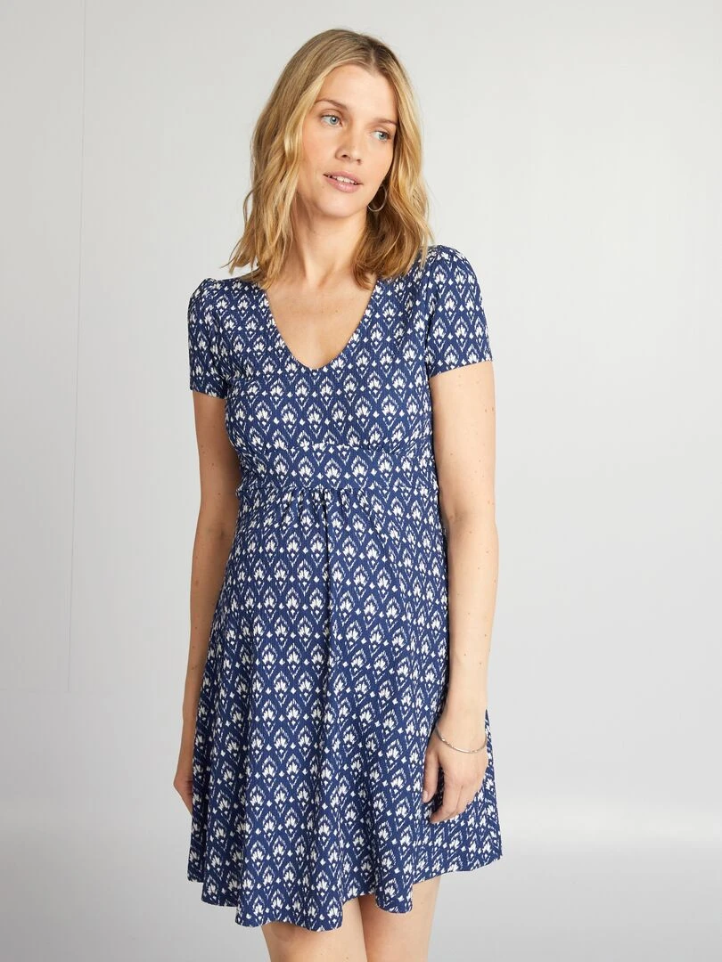 Robe grossesse courte avec motifs Bleu/blanc