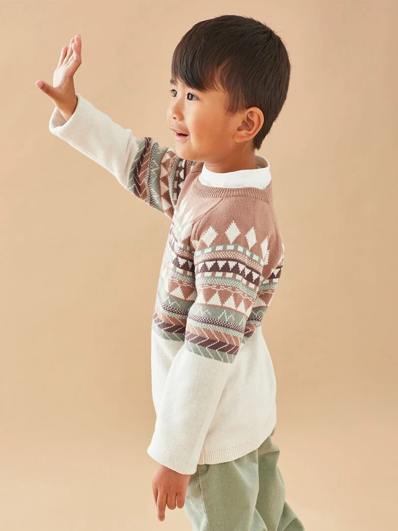 Pull tricot Noël écru/brun Noukie's Marron