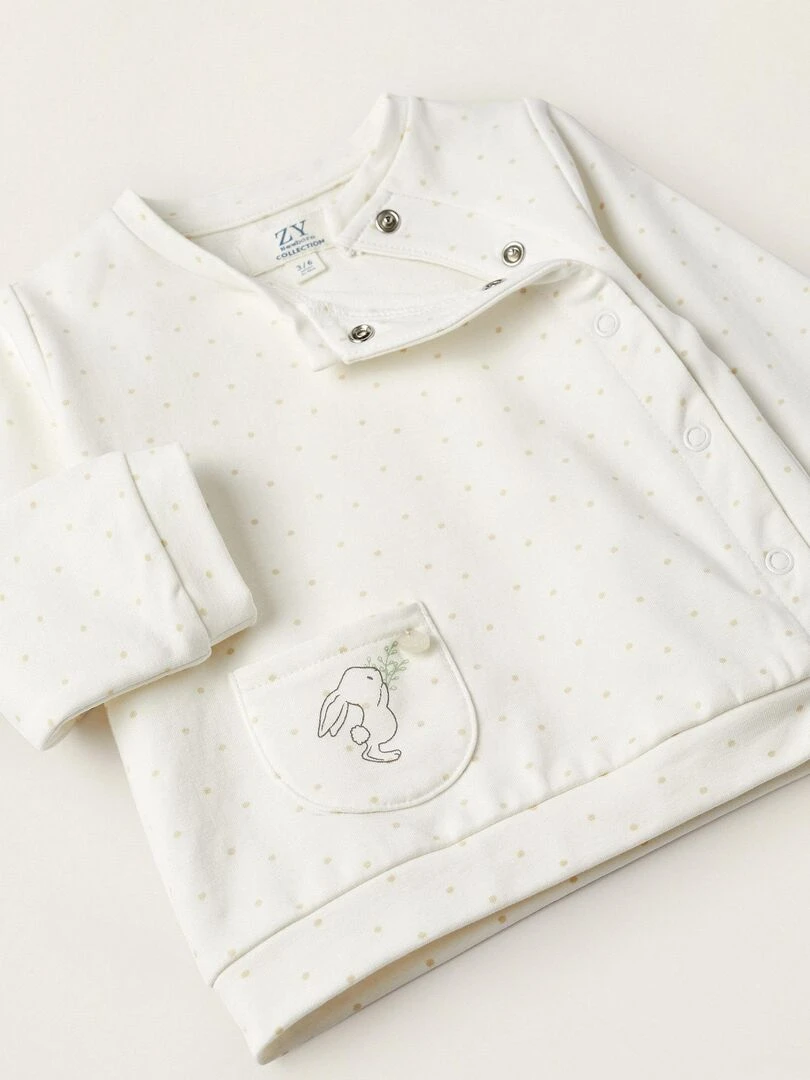 Manteau à pois + Pantalon pour Nouveau Né 'Lapin'  EARLY BLOOM   Blanc