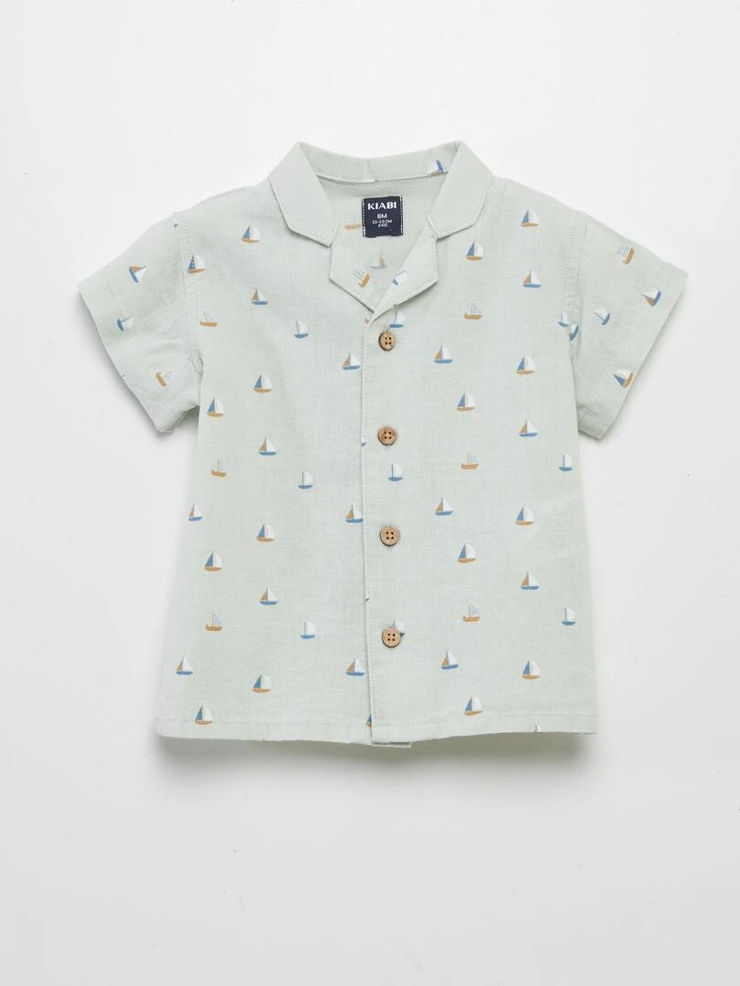 Chemise imprimée en lin mélangé Vert